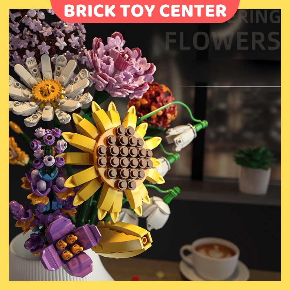 Cành hoa hồng hoa hướng dương hoa tulip decor trang trí bàn làm việc nhà cửa quà tặng 8/3 20/10 đồ chơi lắp ráp mô hình | BigBuy360 - bigbuy360.vn