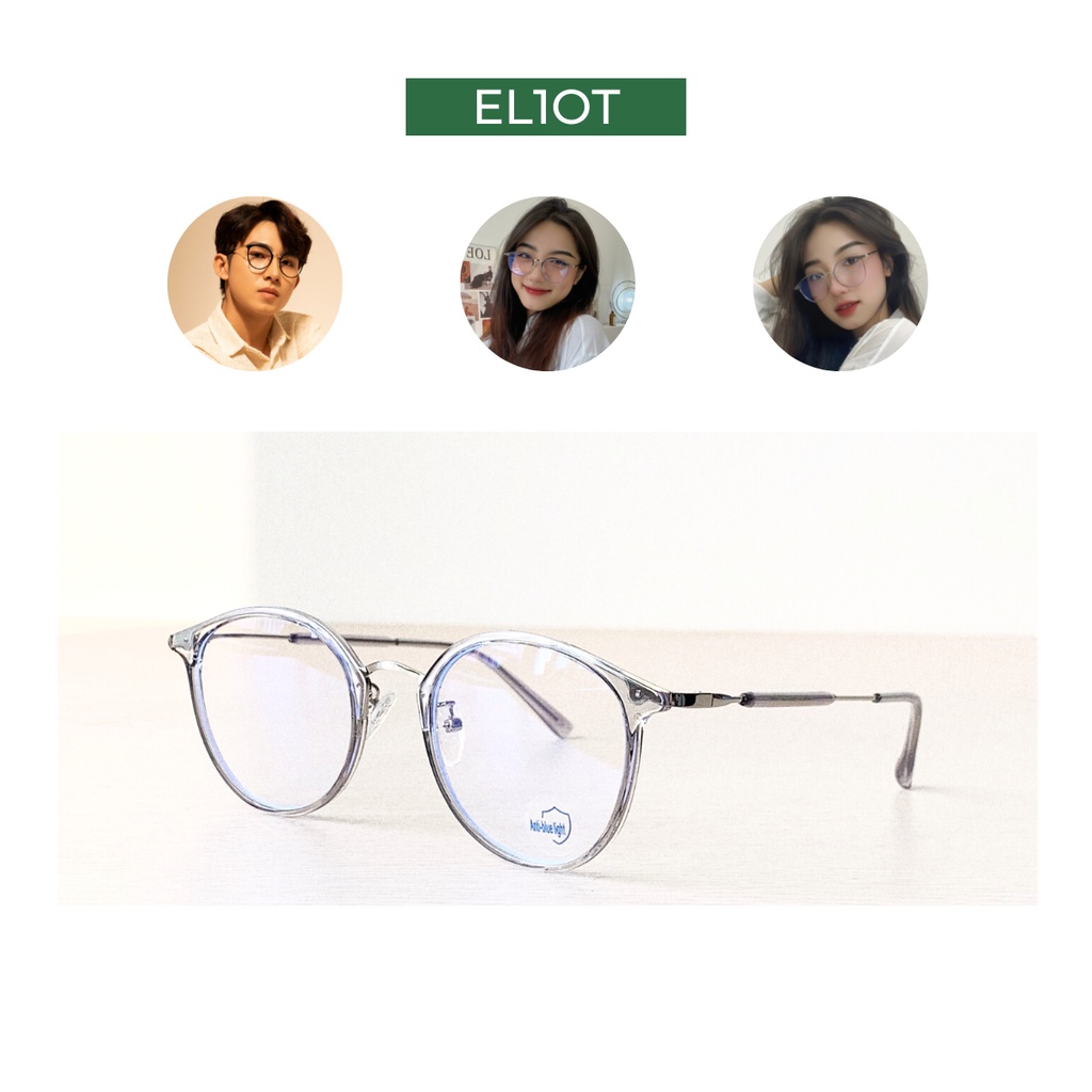 Gọng kính cận ELIOT EYEWEAR tròng chống ánh sáng xanh kiểu dáng tròn mắt mèo thời trang Unisex EL8275