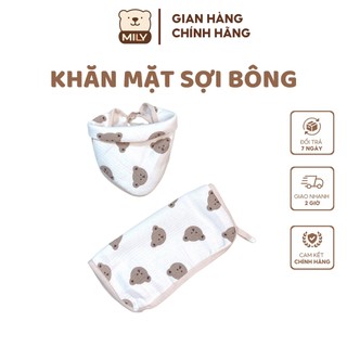 Khăn mặt chính hãng Mily sợi bông kiêm yếm.