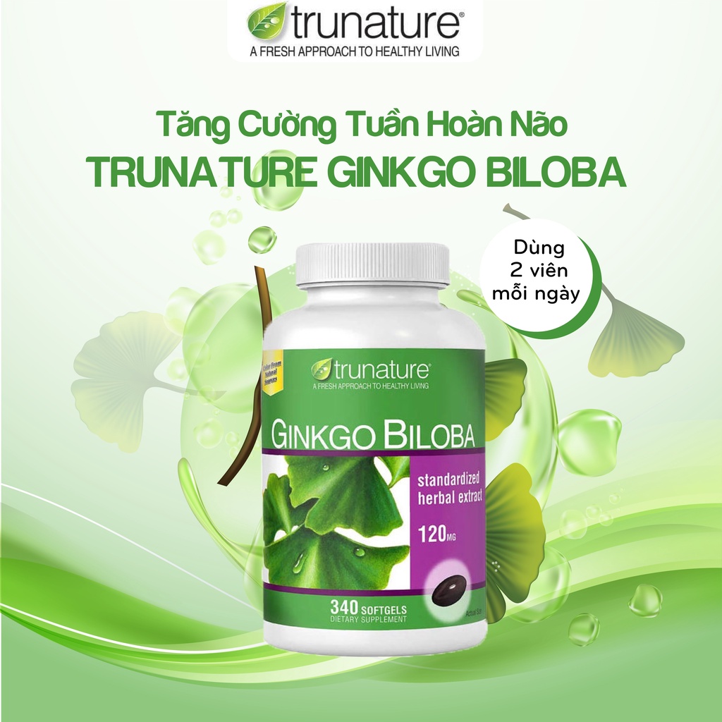 Viên uống Bổ não Trunature Ginkgo Biloba hỗ trợ tuần hoàn máu não 340 viên của Mỹ