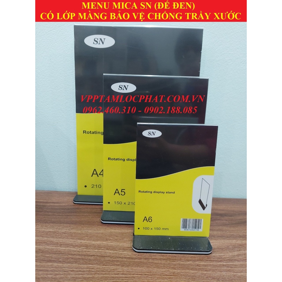 Menu mica đủ kích thước A4, A5, A6 SN trong suốt (đế đen) - Kệ menu ...