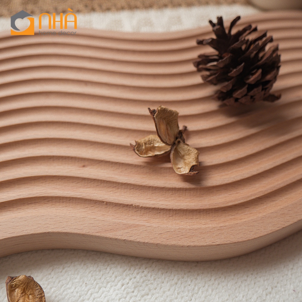 Khay Dĩa Gỗ Sồi Để Bánh Mì Trang Trí Đạo Cụ Chụp Ảnh Kiểu Gợn Sóng