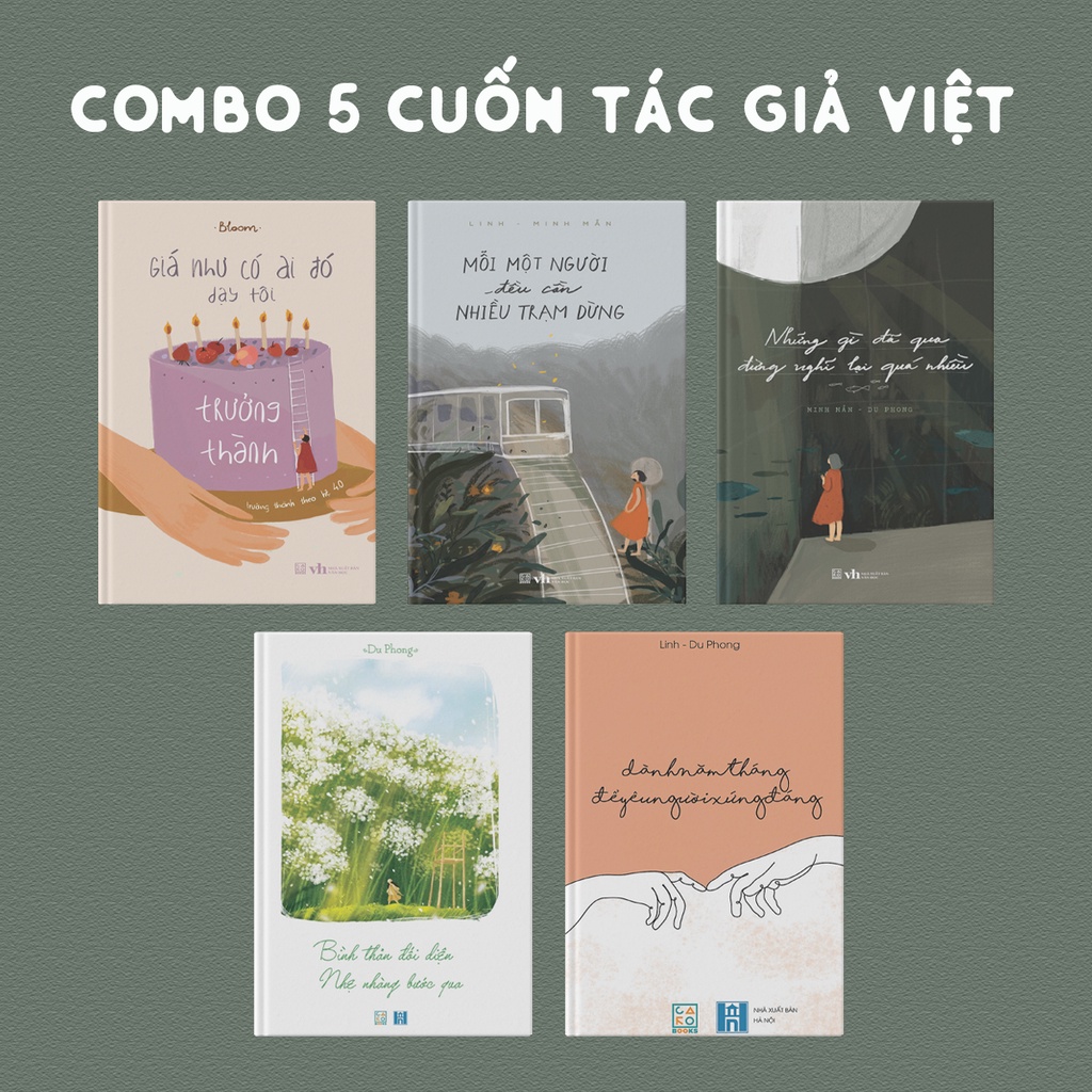 Sách - Combo chữa lành tác giả Việt - có lưu bút tg (Trưởng thành + Trạm dừng + Bình thản + Dành năm tháng + Những gì)