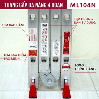 Thang nhôm gấp đa năng 4 đoạn FUJIHOME ML104N gấp nhiều kiểu - chống trơn trượt - cao tối đa 4,5m