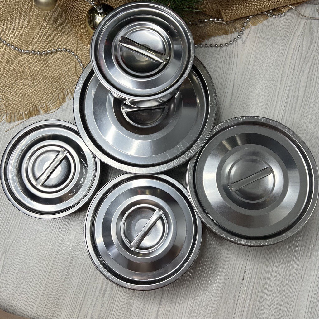 Bộ 5 thau chậu có nắp inox  size Đại _sử dụng cho các loại bếp
