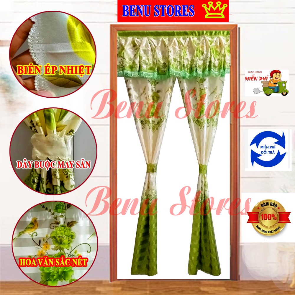 màn treo cửa, rèm cửa phi xanh lá cây biên ép sang trọng (mẫu chim ...