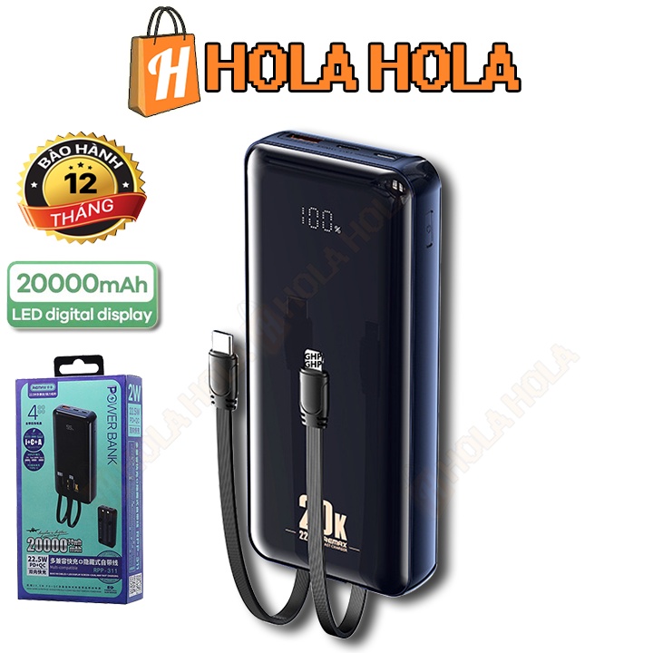 Pin dự phòng Remax RPP-311 20000mAh 1 cổng USB và 1 cổng Type C kèm cáp ...