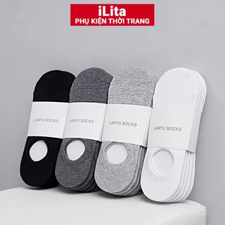 Tất vớ nữ nam cổ ngắn trắng giấy lười dễ thương hàn quốc đẹp iLita chân thấp nhún màu trơn trắng, đen, xám