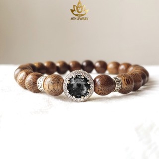 Vòng Tay Trầm Hương Tốc Việt Tròn Đơn Mix Charm Bạc S925 Đá Radiant Theo Mệnh - Mộc Trầm Hương MTH