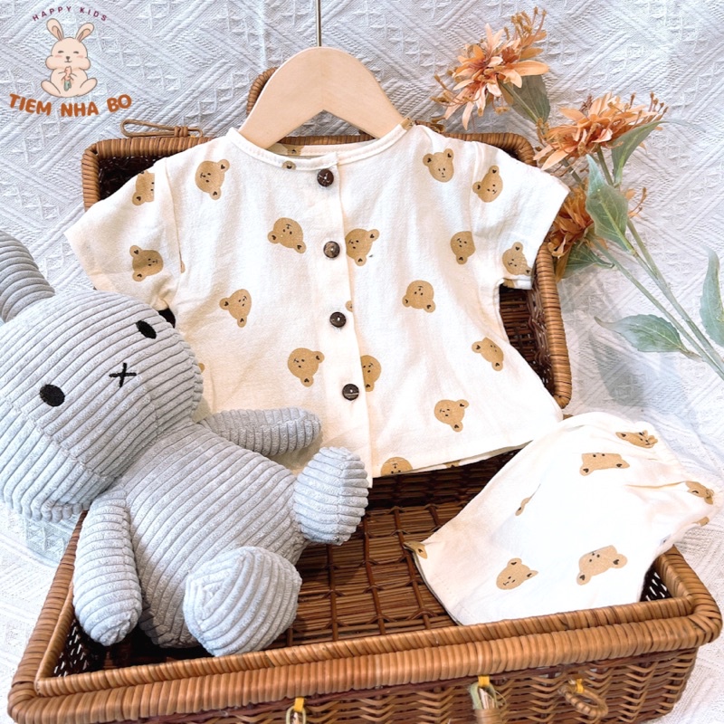 Bộ quần áo cho bé trai, bé gái Tiệm Nhà Bơ vải Thô Cara thoáng mát size 6-16kg