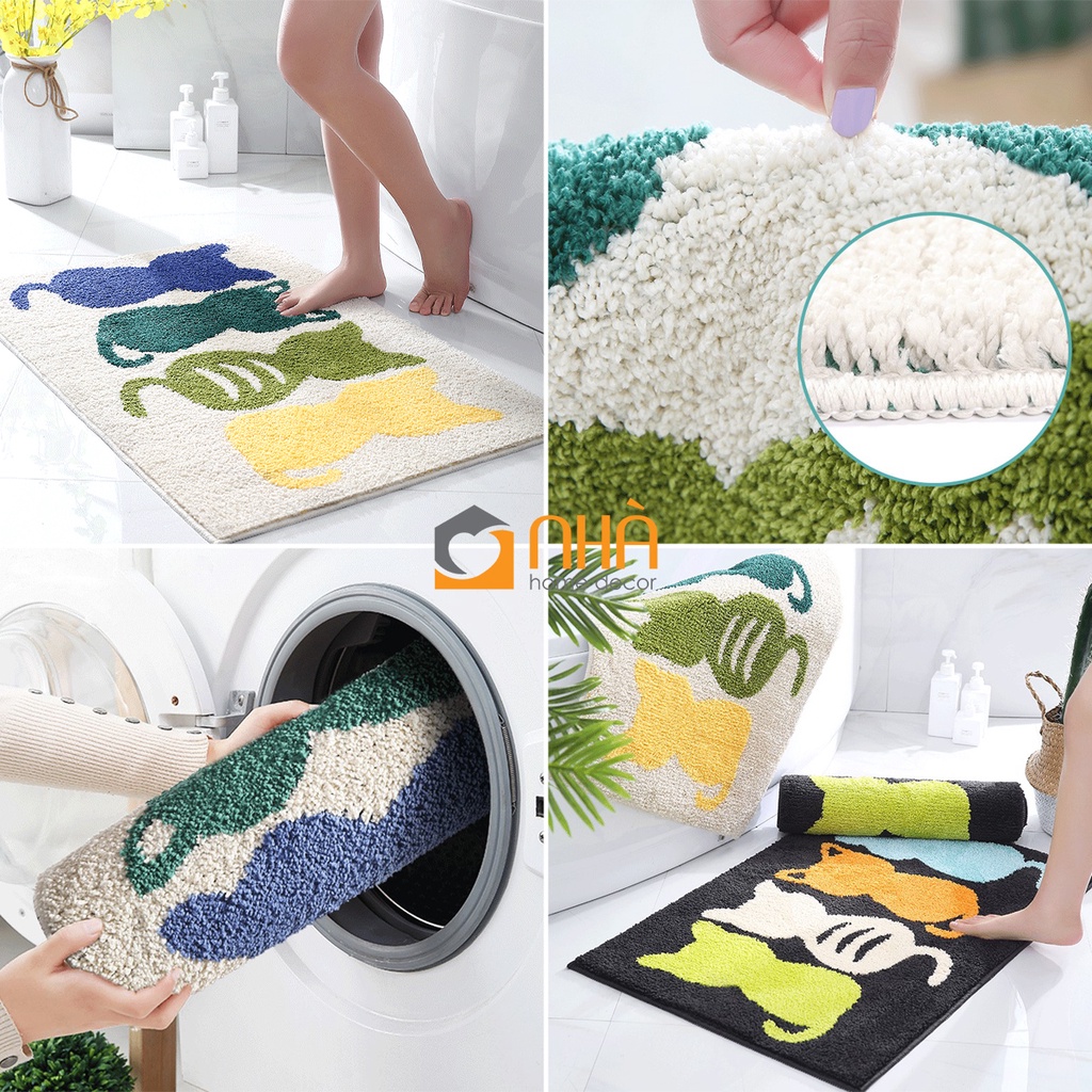 Thảm Sợi Len Siêu Thấm Hút Đế Cao Su Chống Trượt Họa Tiết Dễ Thương