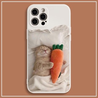 Ốp Iphone ốp viền vuông trắng đen chú mèo ôm cà rốt, đùi gà cho iphone 6/7/8 X  XS xr xsmax 11/12/13/14pro promax e3000