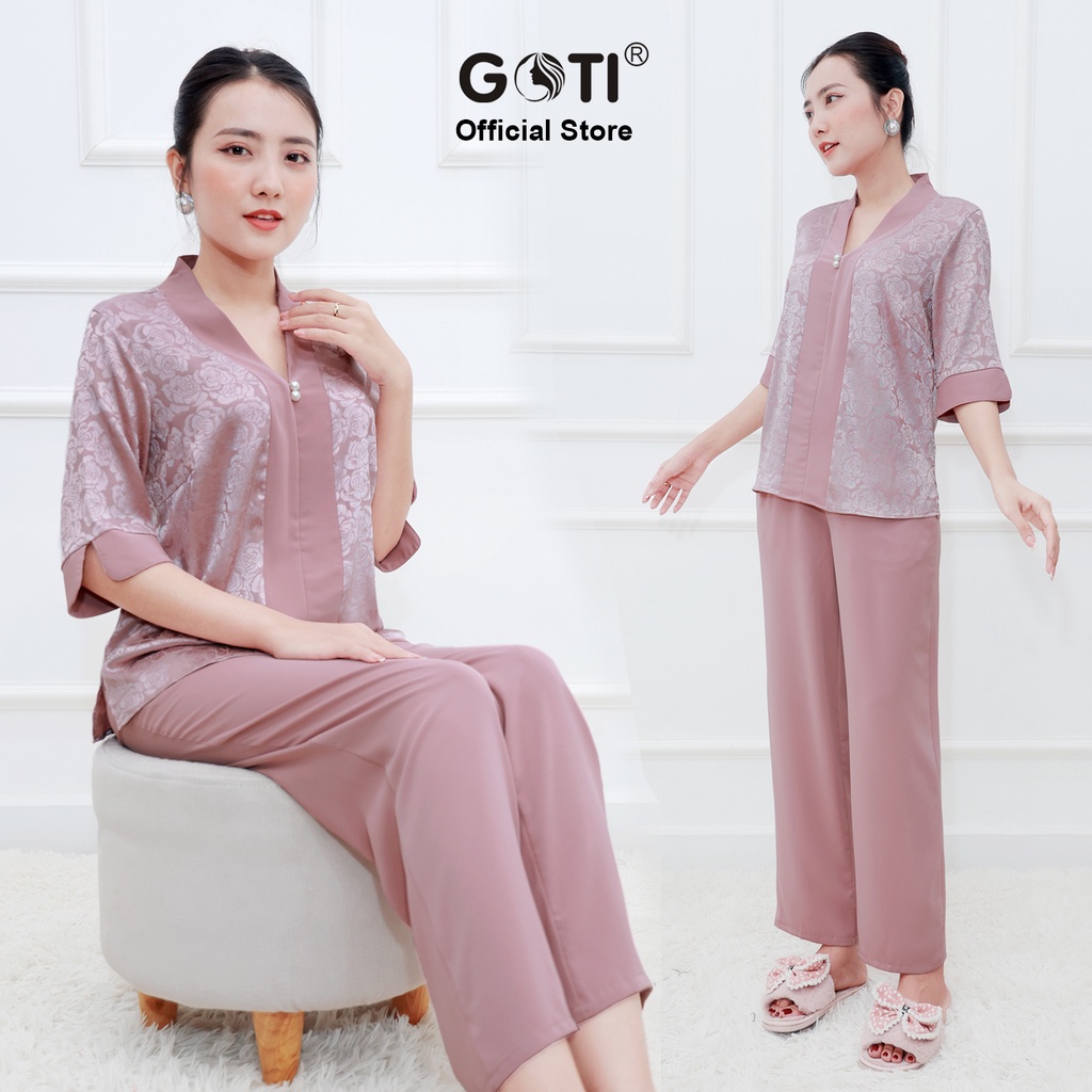 Ảnh GOTI - Đồ Bộ Trung Niên Nữ Chất Lụa Cao Cấp Siêu Mát Mặc Lễ Tết Thoải Mái Bigsize 45-80Kg Quà Tặng Mẹ 3360 3359 3