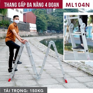 Thang nhôm gấp đa năng 4 đoạn FUJIHOME ML104N gấp nhiều kiểu - chống trơn trượt - cao tối đa 4,5m