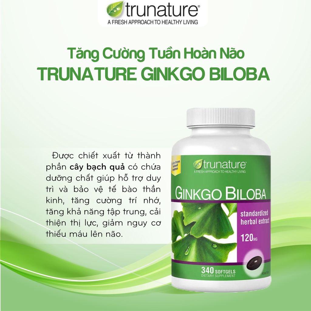 Viên uống Bổ não Trunature Ginkgo Biloba hỗ trợ tuần hoàn máu não 340 viên của Mỹ