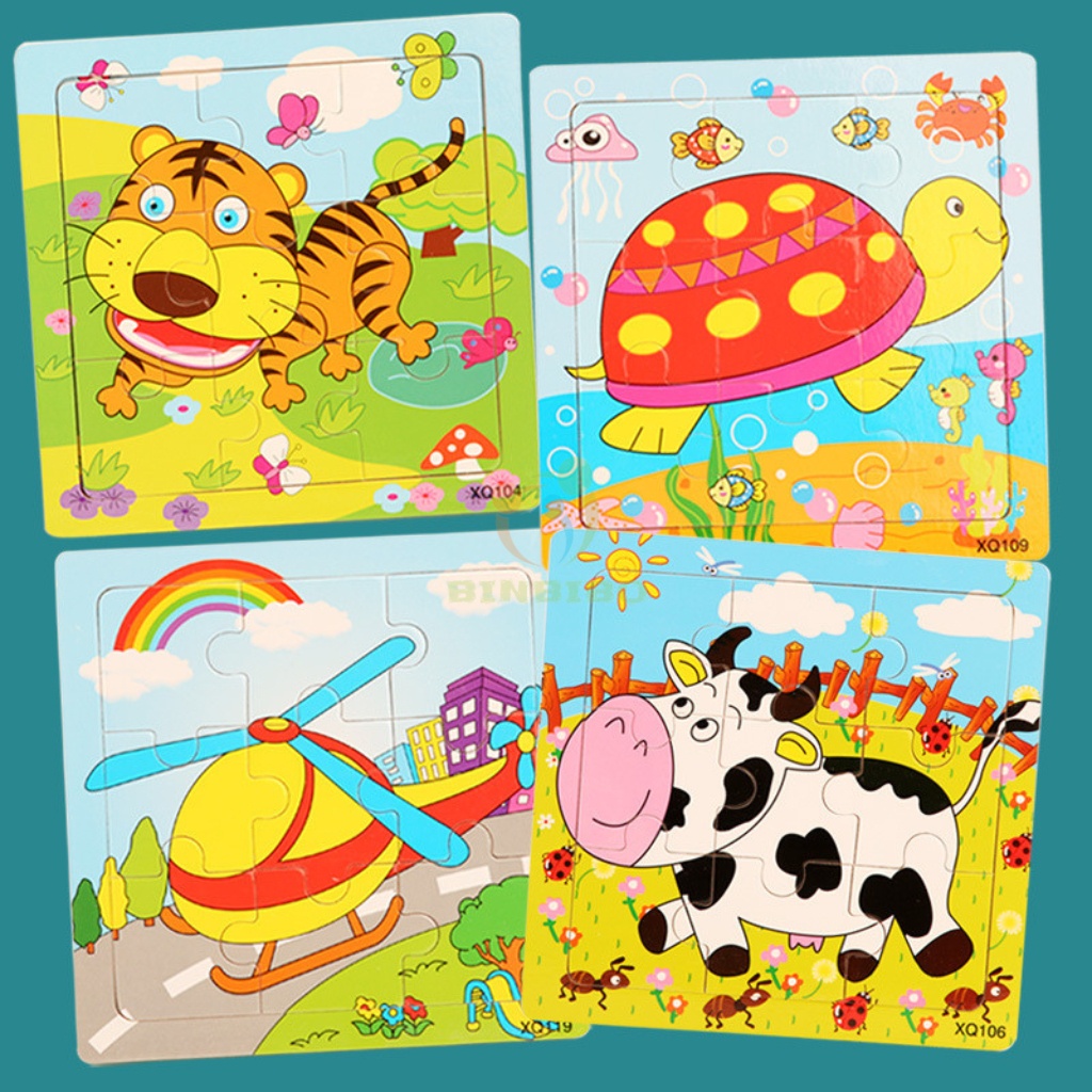 Tranh ghép gỗ cho bé 9 mảnh loại to đẹp kích thước 15x15cm