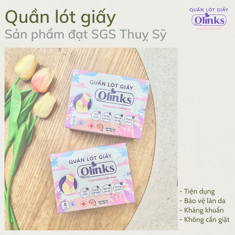 Ảnh Hộp 10 chiếc quần lót giấy Olinks đạt chuẩn SGS Thụy Sĩ quần lót sau sinh mặc 1 lần kháng khuẩn QL135 gấp gọn 1