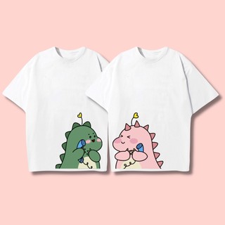 Áo thun tay lỡ unisex hình Khủng Long Ôm Điện Thoại - Áo phông A&B nam nữ form rộng cho cặp đôi vải dày dặn, thoáng mát