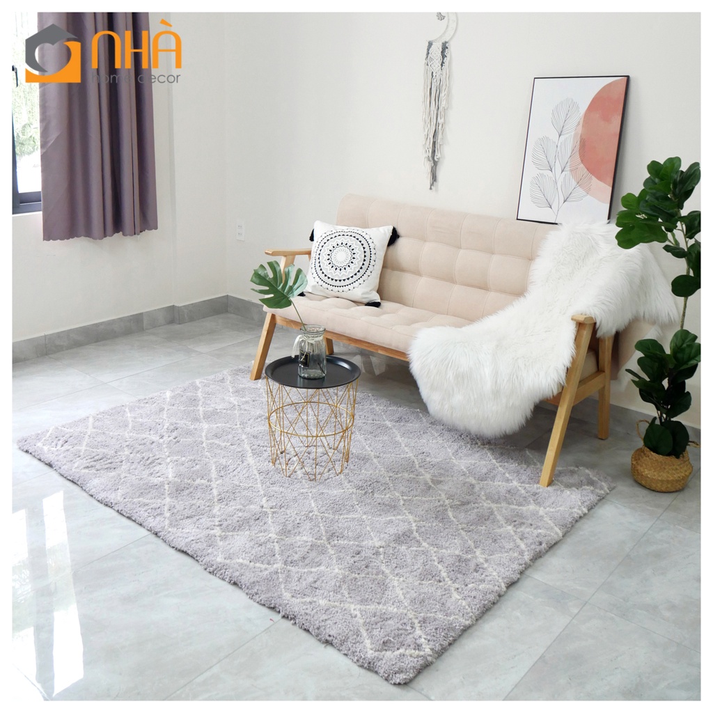 Thảm Trải sàn Lông Sợi Ngắn Thổ Nhĩ Kỳ Dệt Sợi In Caro Xéo cao cấp