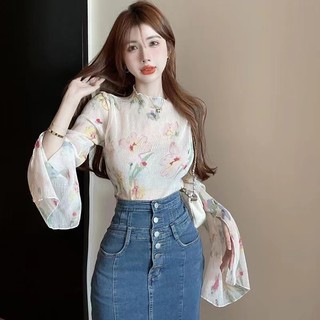 Áo Sơ Mi Chiffon Tay Dài Dáng Rộng In Hoa Phong Cách Hàn Quốc Cho Nữ Baju Baju Wanita Lengan Panjang Hàng Mới Có Sẵn