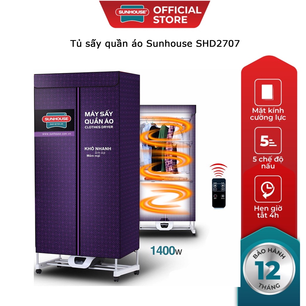 Tủ sấy quần áo Sunhouse SHD2707 - Bảo hành 12 tháng Chính hãng