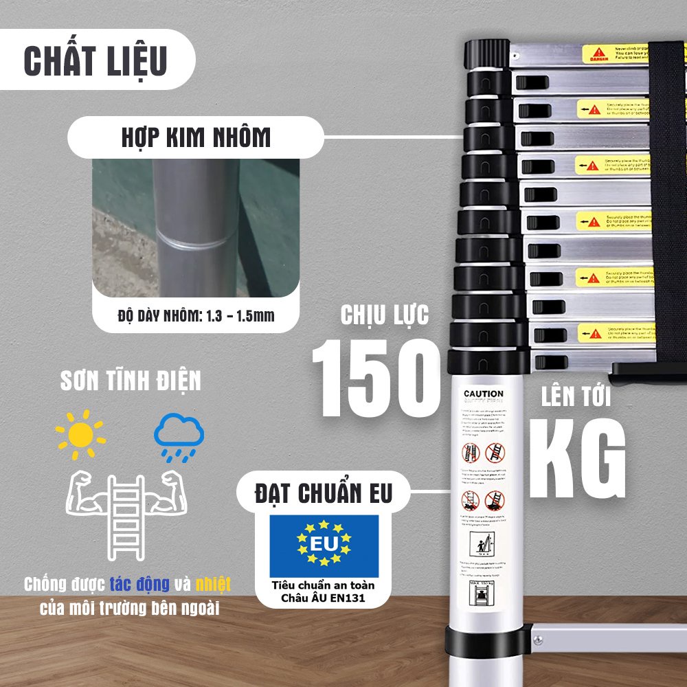 Thang nhôm rút đơn nhập khẩu DIY TL-I-38 chiều cao sử dụng tôí đa 3.8M tải trọng 150kg