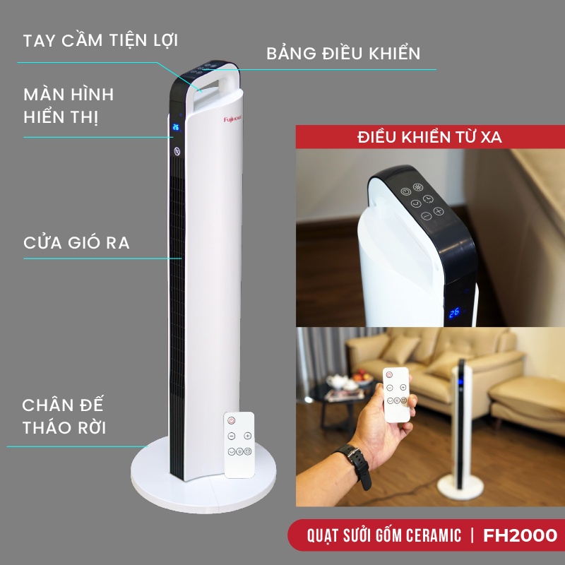 Máy sưởi gốm Fujihome FH2000 không gây khó thở, khô da, làm nóng sau 5s, tiết kiệm điện năng - Nhập khẩu