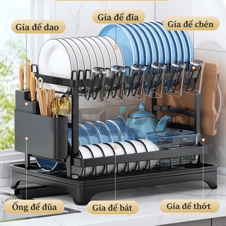 Gslife Kệ Úp Chén Bát  2 Tầng Có Khay Hứng Nước Kệ Gấp Gọn Nhà Bếp Đa Năng Phong Cách Châu Âu