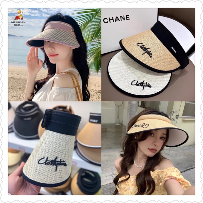 Mũ nửa đầu hở chóp vành rộng chống nắng tia uv hoạ tiết chữ H tinh tế , phụ kiện thời trang nữ