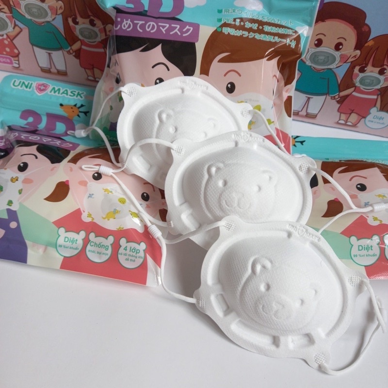 Khẩu Trang Gấu bé Sơ Sinh 5 Tháng -4 tuổi [ SET 9 Cái] khẩu trang trẻ em chính hãng UNI MASK