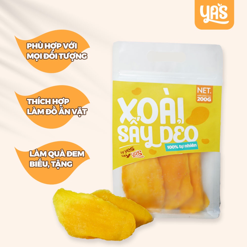 Xoài sấy dẻo chua ngọt YAS túi 200g nguyên miếng chất lượng dùng làm đồ ăn vặt, quà biếu