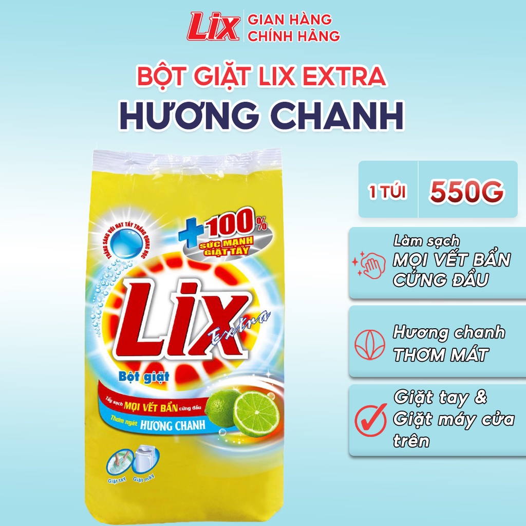 Ảnh Bột giặt Lix Extra hương chanh 550gr EC055 thơm mát làm sạch mọi vết bẩn cứng đầu cho giặt tay và máy 2