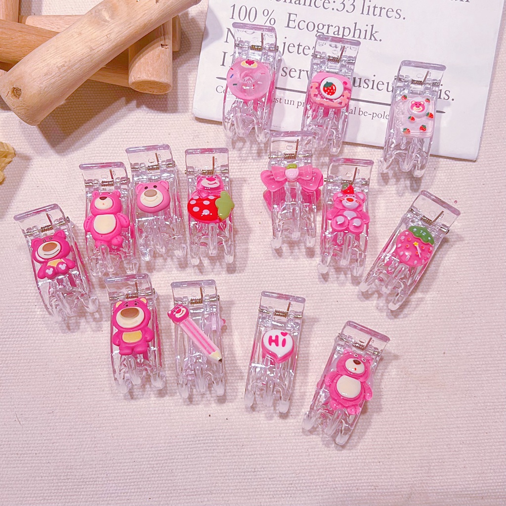 Kẹp tóc càng cua gắn sticker gấu dâu lotso đẹp hottrend có 3 răng / 5 ...