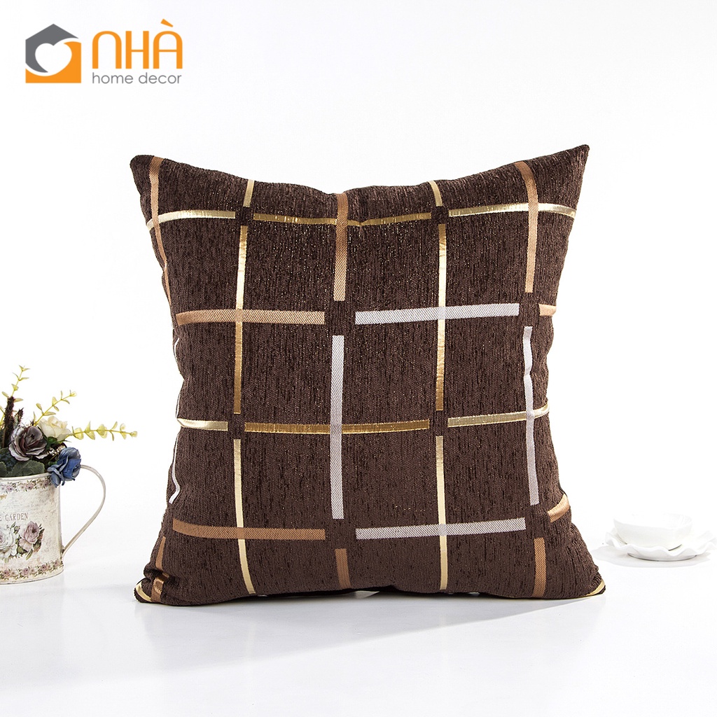 Vỏ Gối Tựa Lưng Gối Sofa Dệt Sọc Chenille Ánh Bạc Sang Trọng