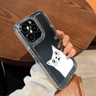 Ốp lưng iphone trong suốt siêu dày mèo ngáo ngơ viền vuông nút bấm kim loại dành cho ip 6 đến 16promax - sd2020