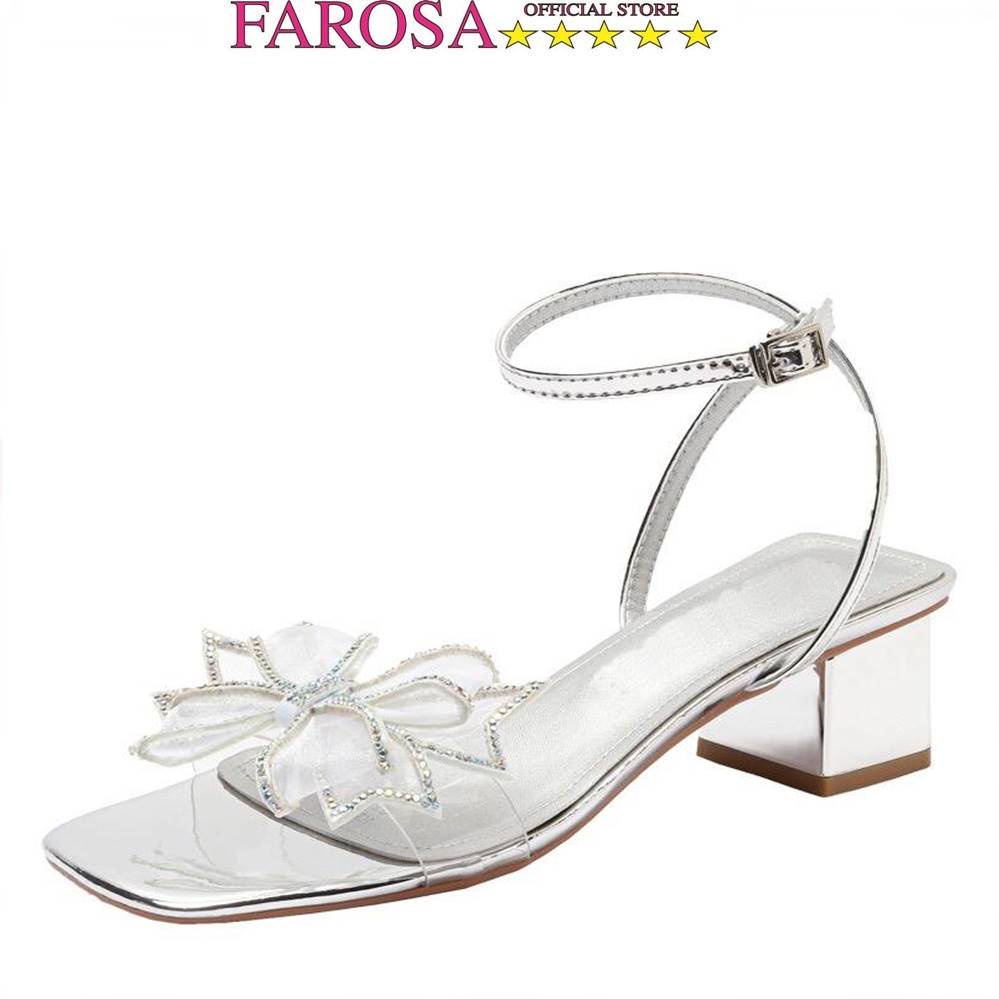 Giày sandal nữ nơ kim tuyến FAROSA - N7 đế trụ vuôn 5cm quai hậu mảnh lên chân sang chảnh