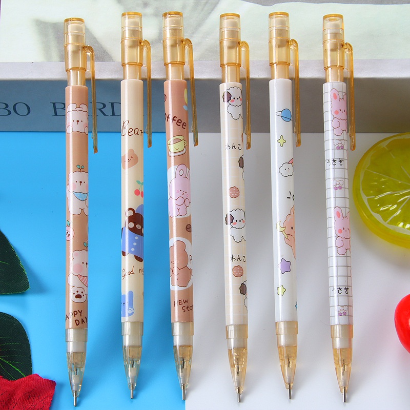 3 Bút Chì Bấm Gấu Nâu Kèm Tẩy