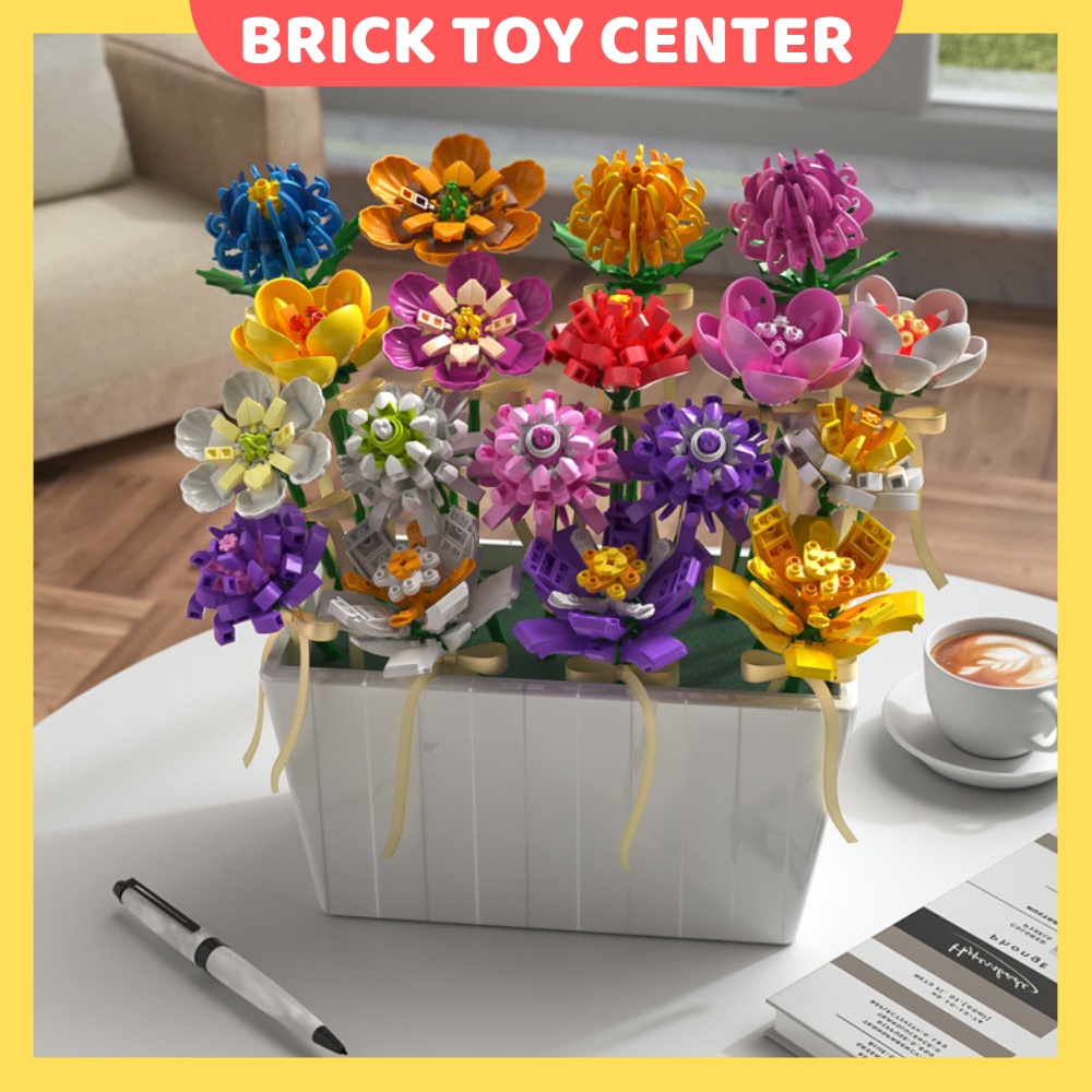Cành hoa hồng hoa hướng dương hoa tulip decor trang trí bàn làm việc nhà cửa quà tặng 8/3 20/10 đồ chơi lắp ráp mô hình | BigBuy360 - bigbuy360.vn