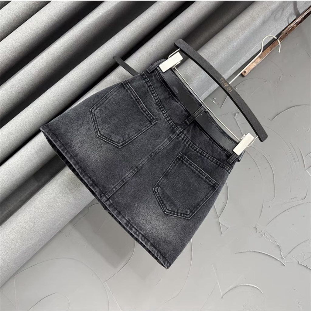 Chân váy jeans ngắn túi nhọn 2 màu, váy bò chữ A lưng cao