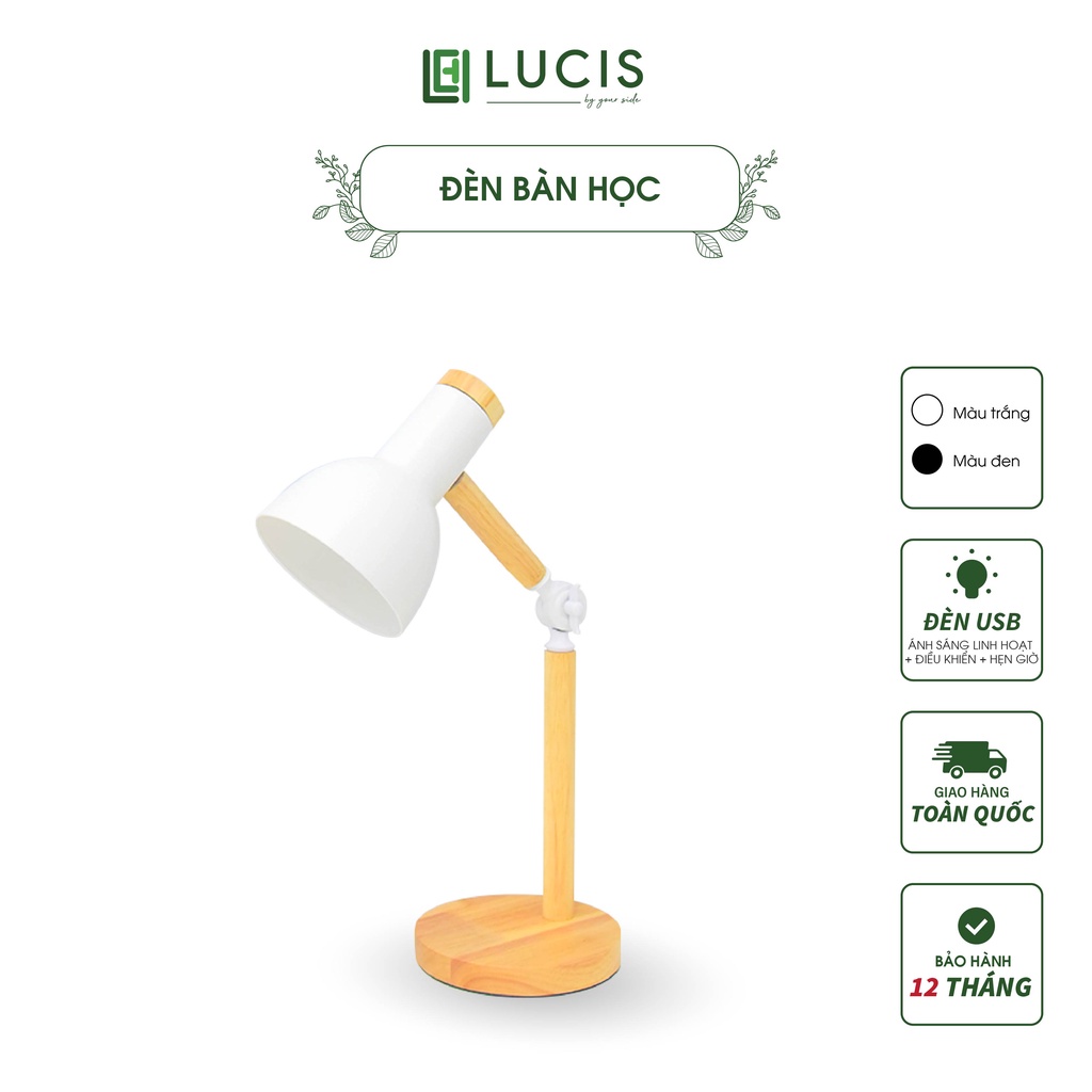 Đèn học để bàn đế gỗ bảo vệ mắt Decor phong cách Hàn Quốc Lucis Decor - Điều chỉnh độ sáng có điều khiển từ xa