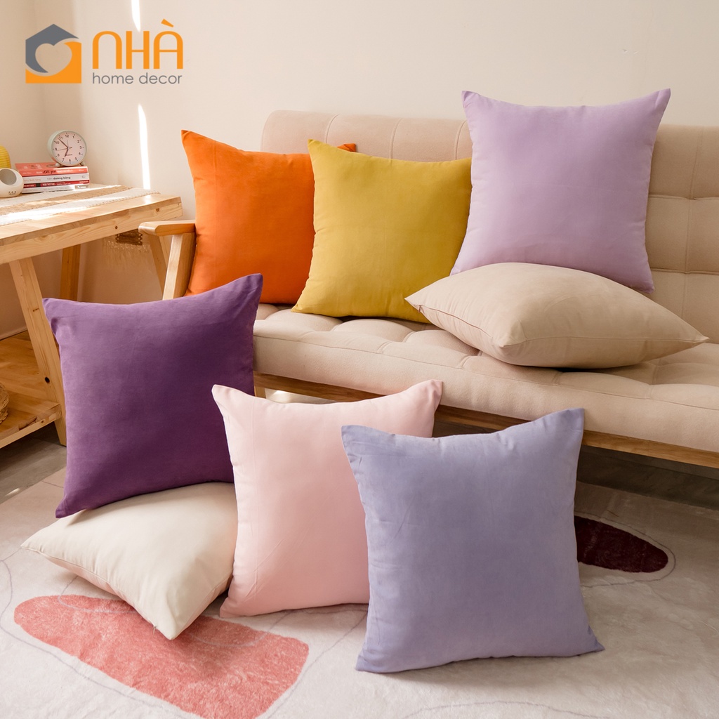 Vỏ Gối Tựa Lưng Sofa Cotton Nhung Mềm Trơn Màu