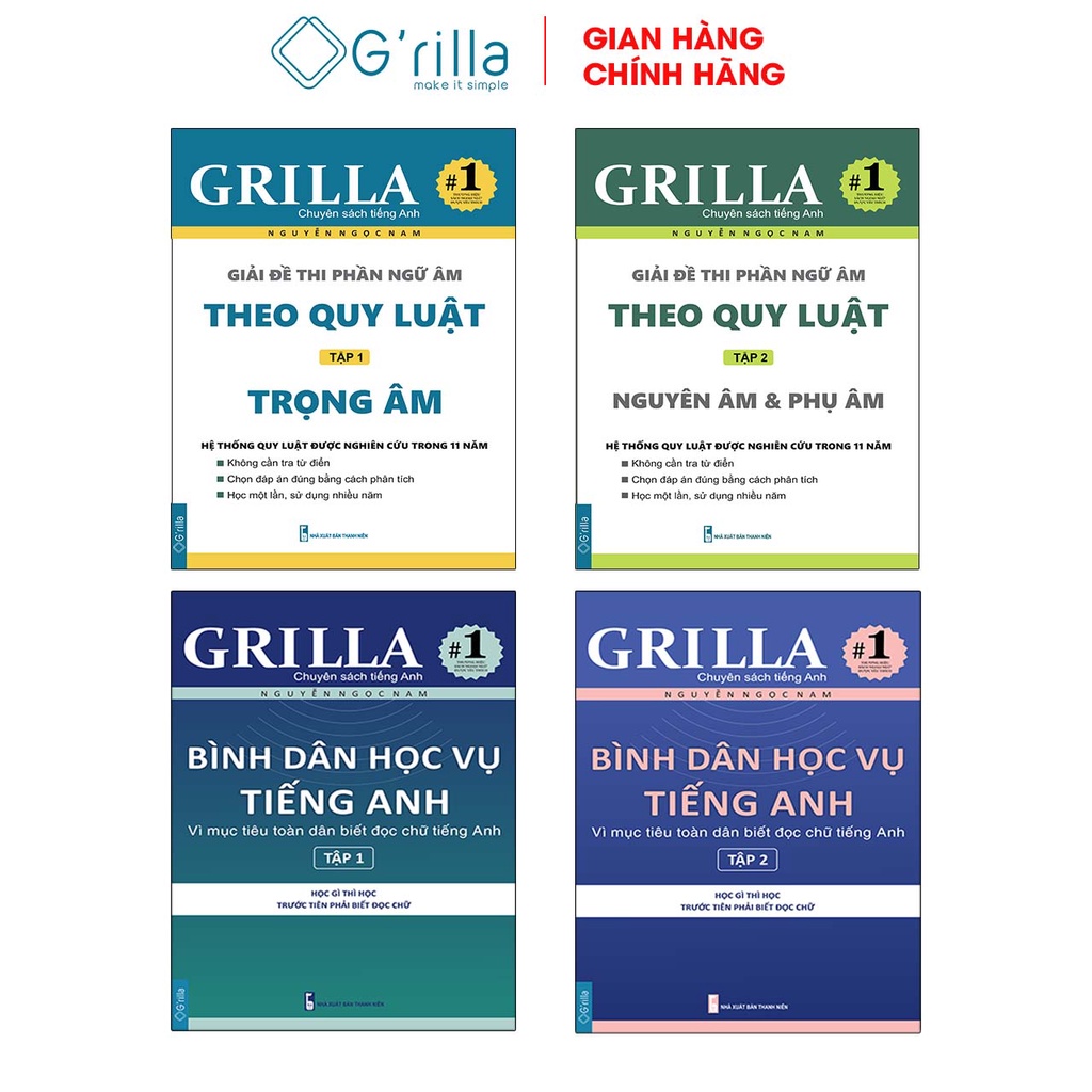 Sách combo bình dân học vụ tiếng Anh, giải đề thi phần ngữ âm theo quy luật Grilla, kèm app học miễn phí