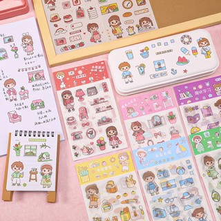 3 Túi 4 Tấm Sticker Dán Cô Bé Nhiều Chủ Đề - Thỏ Hồng VPP