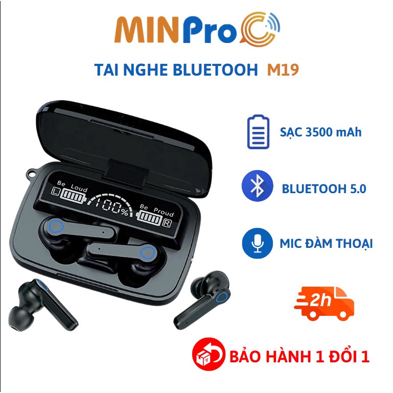 Tai nghe Bluetooth không dây MINPRO M19 -  Chống Nước, Pin Trâu, Có Đèn Pin , Chính Hãng - Bảo hành 1 đổi 1