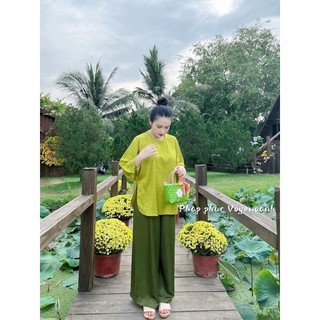 Set Áo Bà Ba Nữ Xanh Non + Quần Ống Rộng – Đồ Đi Chùa, Chụp Ảnh Vintage, Phong Cách Nhẹ Nhàng