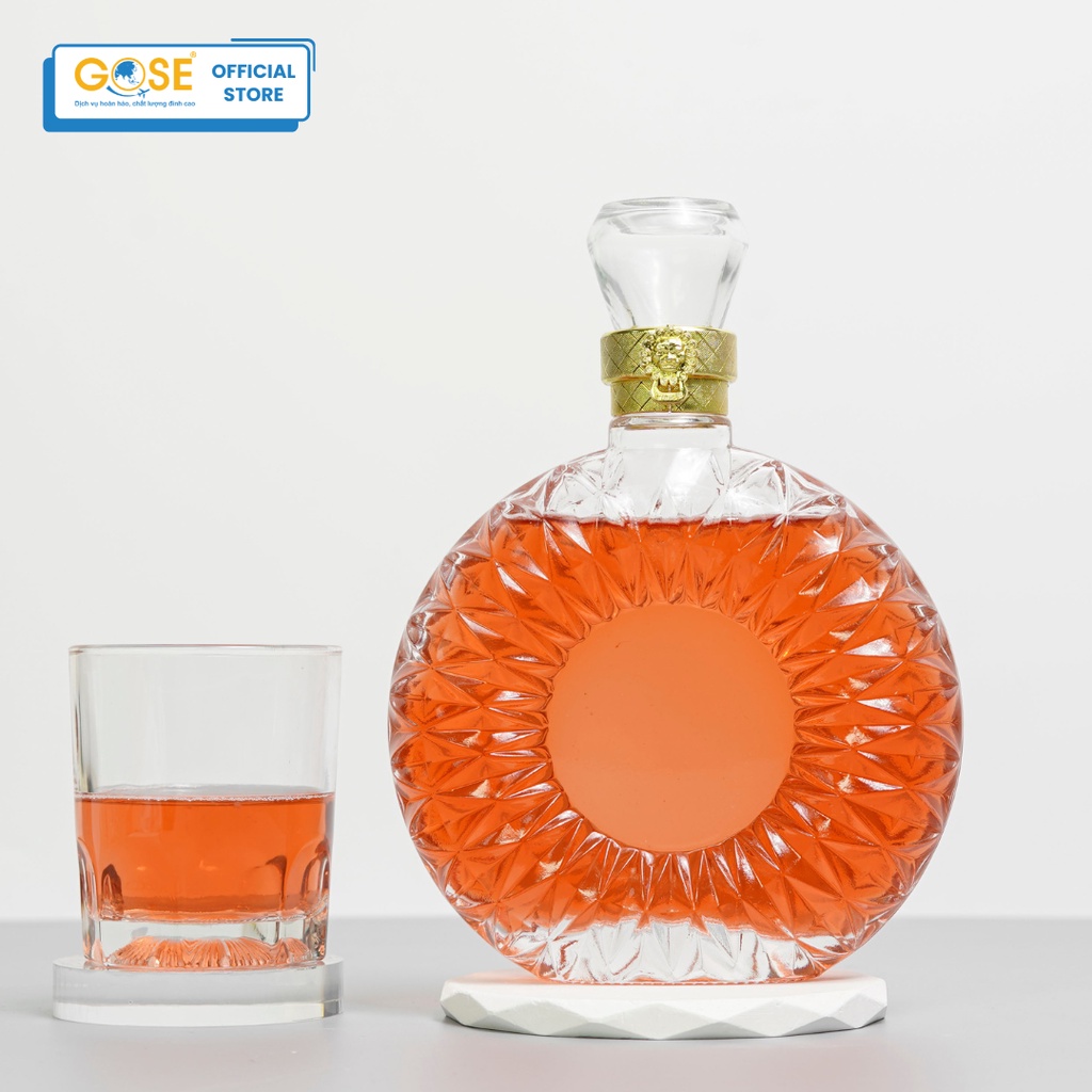 Ảnh Chai đựng rượu thủy tinh 500ml tròn cao cấp GOSE mẫu XO dùng chiết rượu trang trí 4