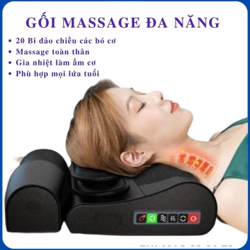 Gối massage cổ vai gáy, máy massage lưng hồng ngoại 20 bi, có gồm túi khí và túi thảo dược hỗ trợ mát xa vùng cổ,vai gáy
