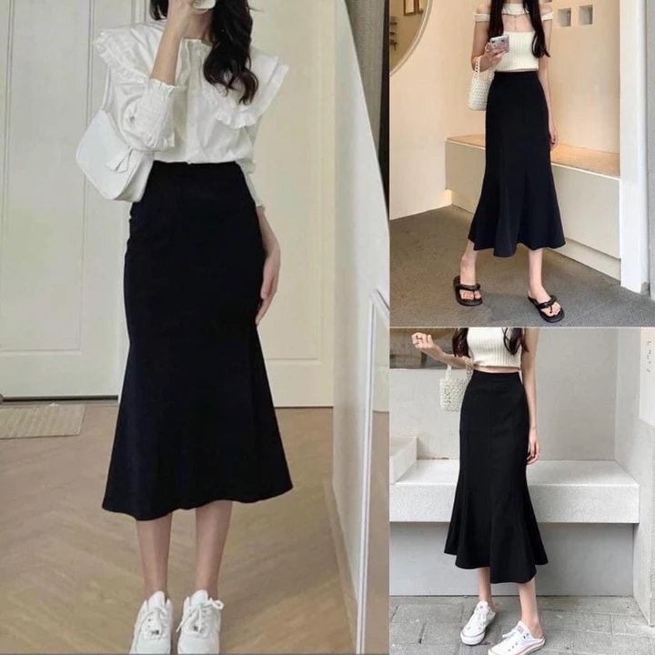 Chân váy đuôi cá dáng dài, váy đuôi cá xòe tôn dáng cực xinh chất vải co giãn dáng Midi xòe Ulzzang