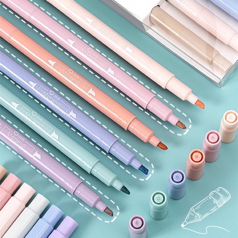 1 Bút highlight đánh dấu 2 đầu vỏ pastel, bút dạ quang siêu xinh ...