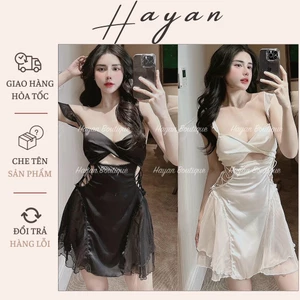 HT120 Váy ngủ sexy cánh tiên ren hông xoè nhẹ,đầm ngủ lụa triết eo tôn dáng gợi cảm HT120